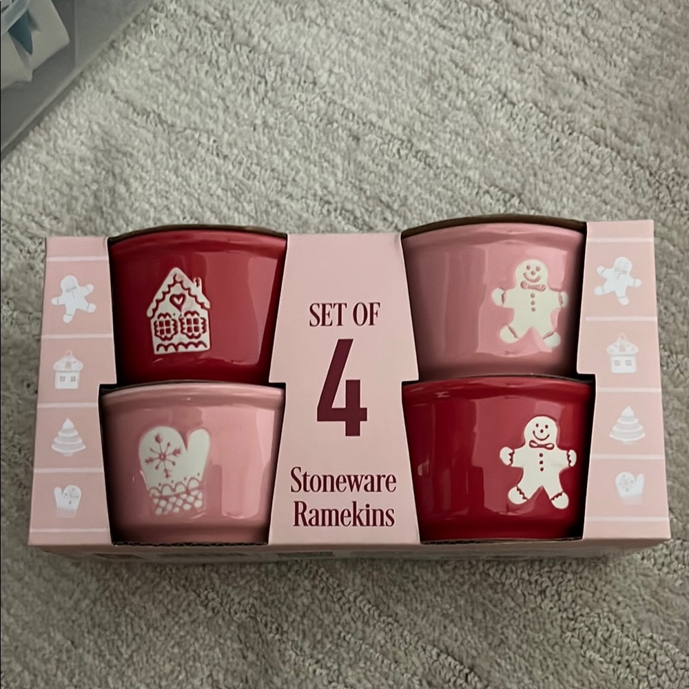 Set of 4 Stoneware Ramekins - Red and Pink